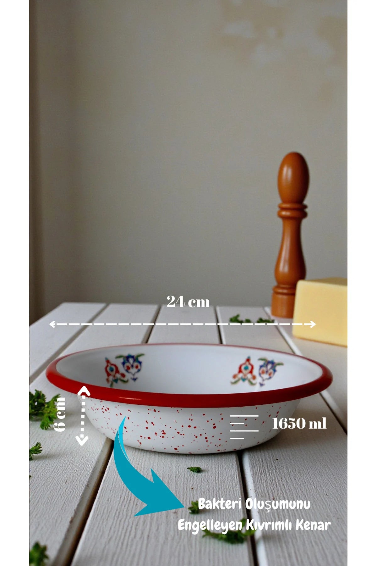 24 Cm Emaye Kase , Çukur Tabak, Salata Tabak, Cips Tabak