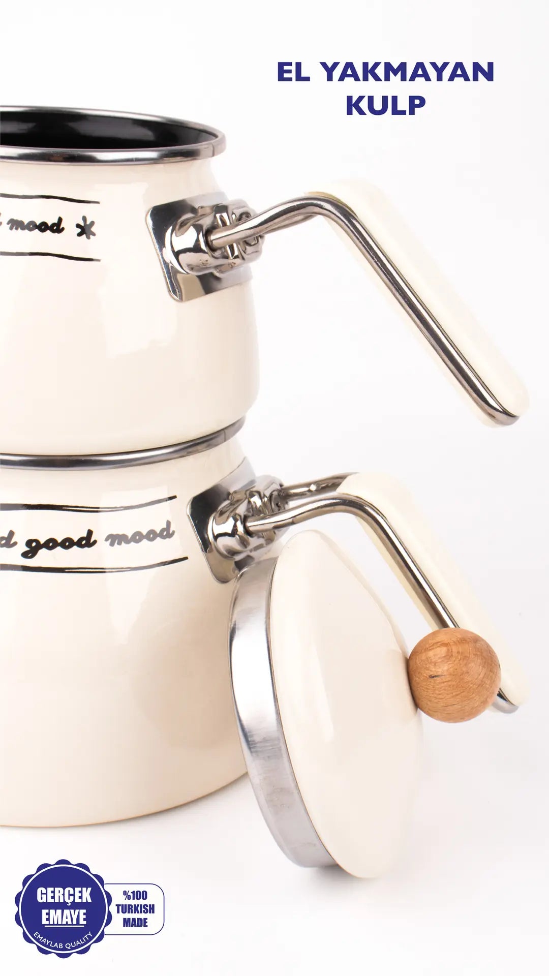 Mood Emaye Çaydanlık Takımı Ahşap Tepeli