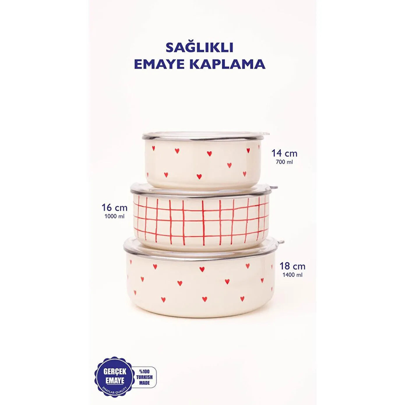 Cupid Emaye Üçlü Saklama Kabı Seti