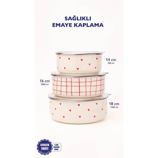 Cupid Emaye Üçlü Saklama Kabı Seti