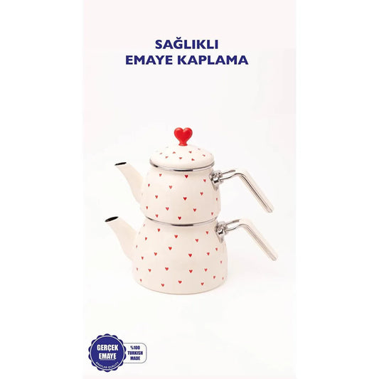 Cupid Emaye Çaydanlık (Özel Zamak Tepeli, El Yakmayan Kulplu)