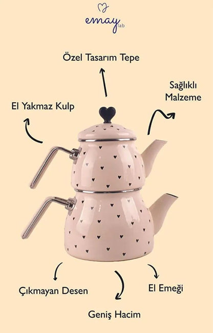 Black Cupid Emaye Çaydanlık (Özel Zamak Tepeli, El Yakmayan Kulplu)