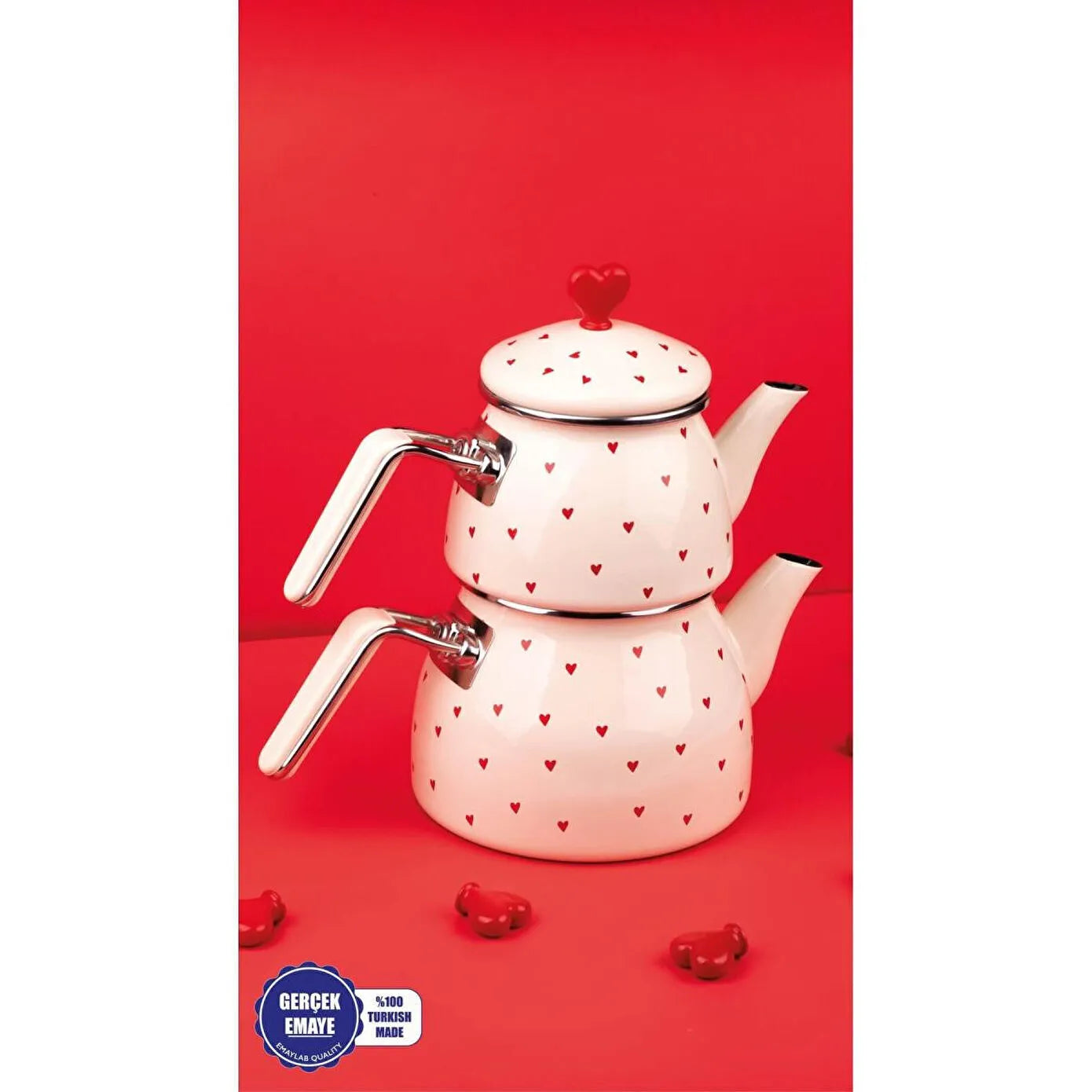 Cupid Emaye Çaydanlık (Özel Zamak Tepeli, El Yakmayan Kulplu)