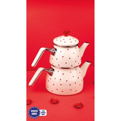 Cupid Emaye Çaydanlık (Özel Zamak Tepeli, El Yakmayan Kulplu)