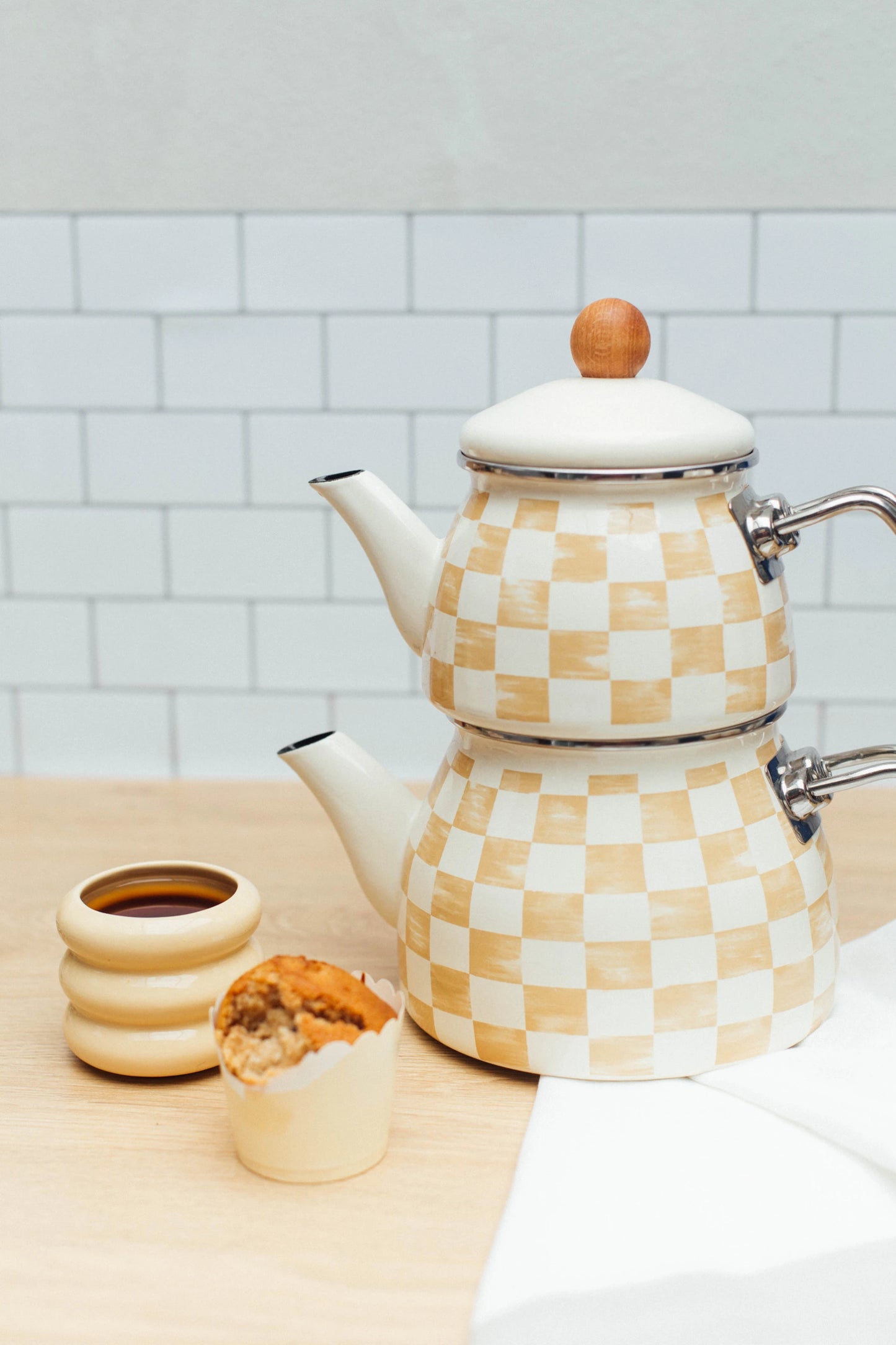 Beige Emaye Çaydanlık