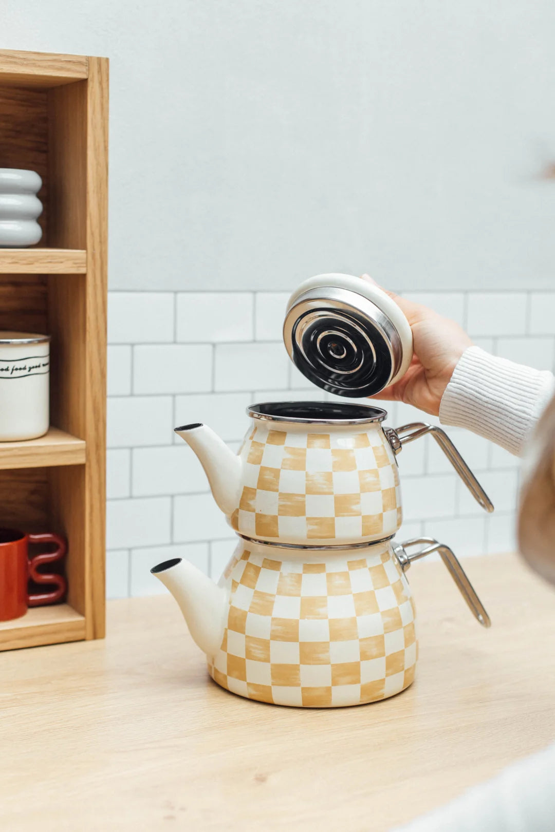 Beige Emaye Çaydanlık