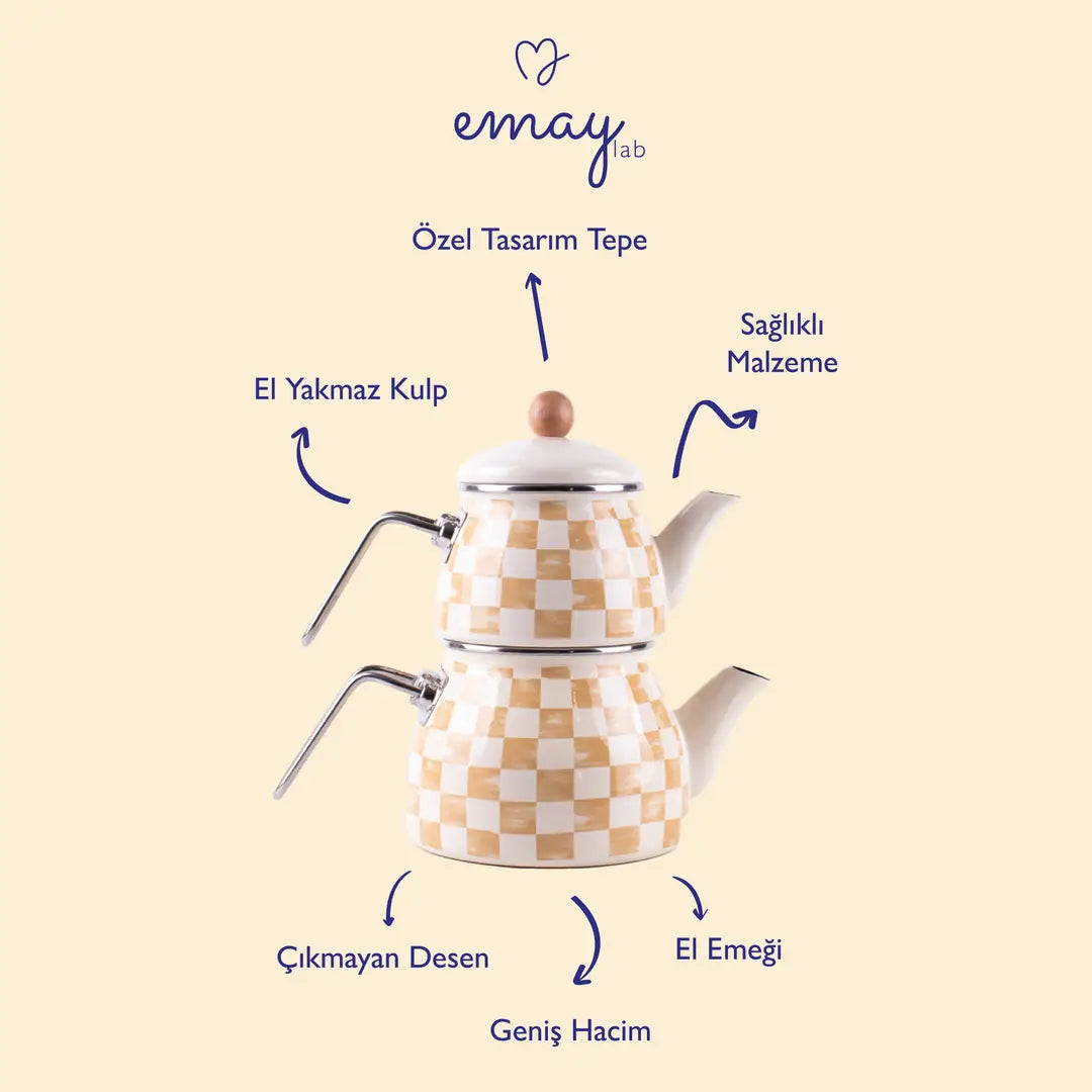 Beige Emaye Çaydanlık