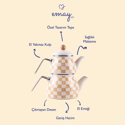 Beige Emaye Çaydanlık