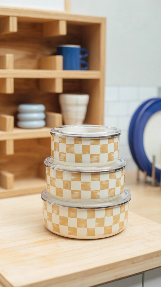 Beige Emaye Saklama Kabı 3lu set