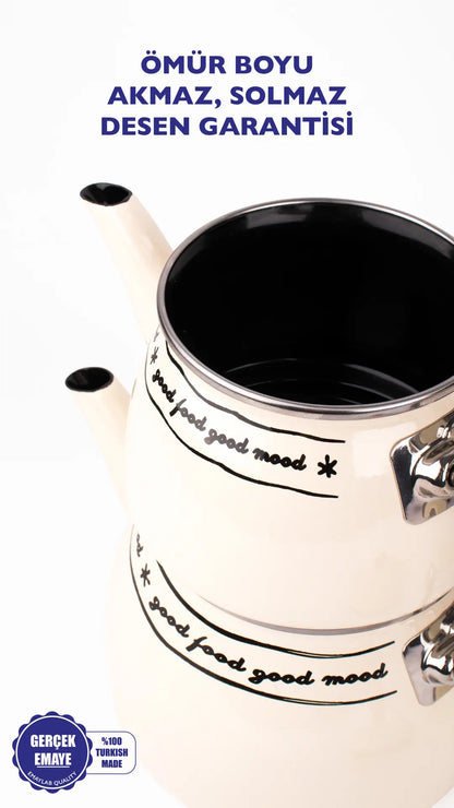 Mood Emaye Çaydanlık Takımı Ahşap Tepeli